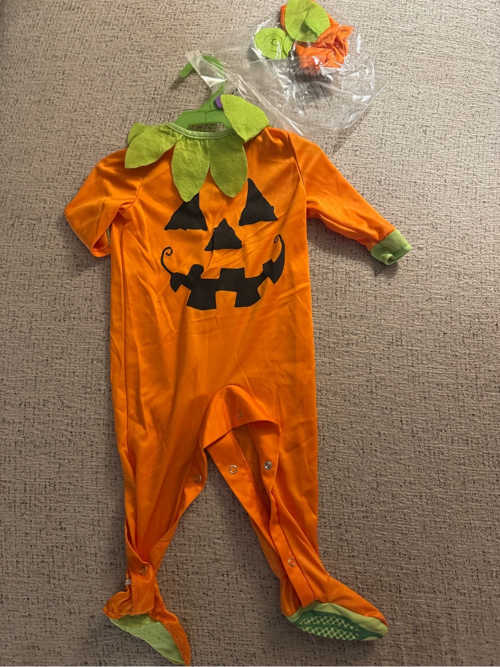 Calvin Klein Orange Pumpkin Jack-O'-Lantern Kids Costume with Green Accents